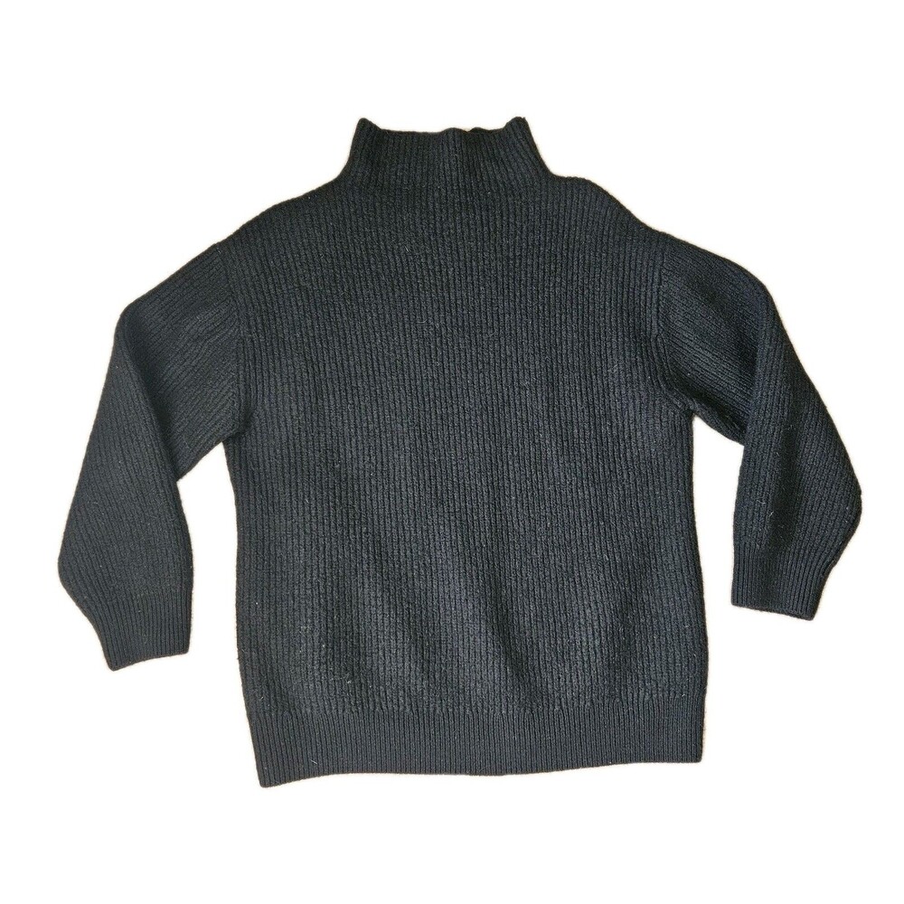 Quince Merino Wool Turtleneck Sweater Ribbed Chunky Pullover Black Womens Large